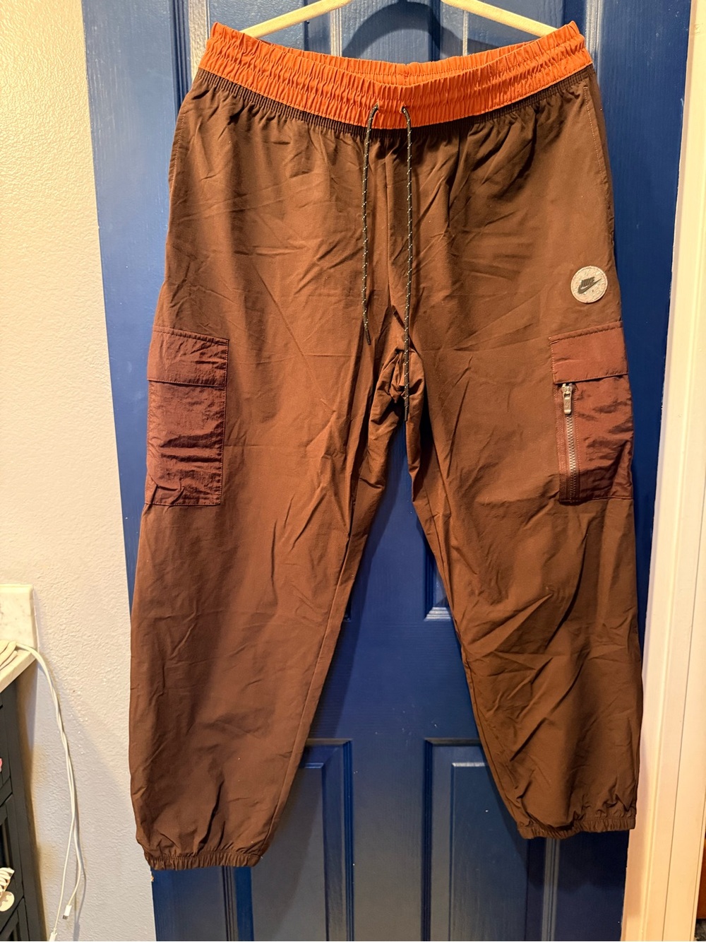 Nike Brown Track Joggers with Orange Waistband